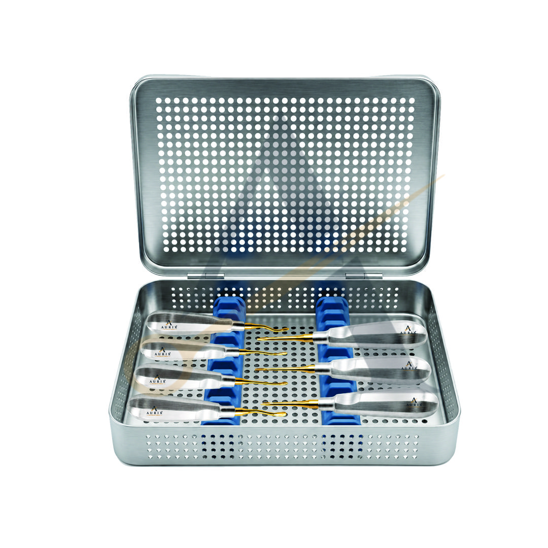 Aurix Micro-Serrated Root Elevation Anglevator System – 8-Piece Atraumatic Dental Root Extraction Elevator Set