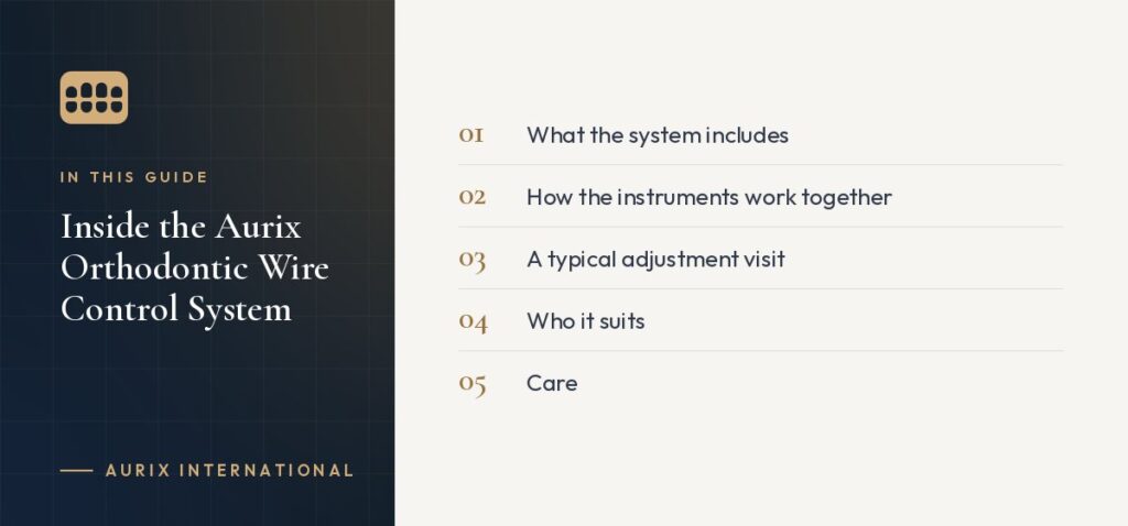 In this guide: What the system includes, How the instruments work together, A typical adjustment visit, Who it suits, Care