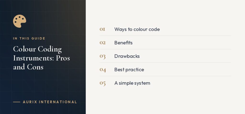 In this guide: Ways to colour code, Benefits, Drawbacks, Best practice, A simple system
