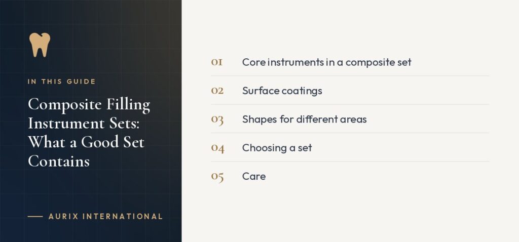 In this guide: Core instruments in a composite set, Surface coatings, Shapes for different areas, Choosing a set, Care