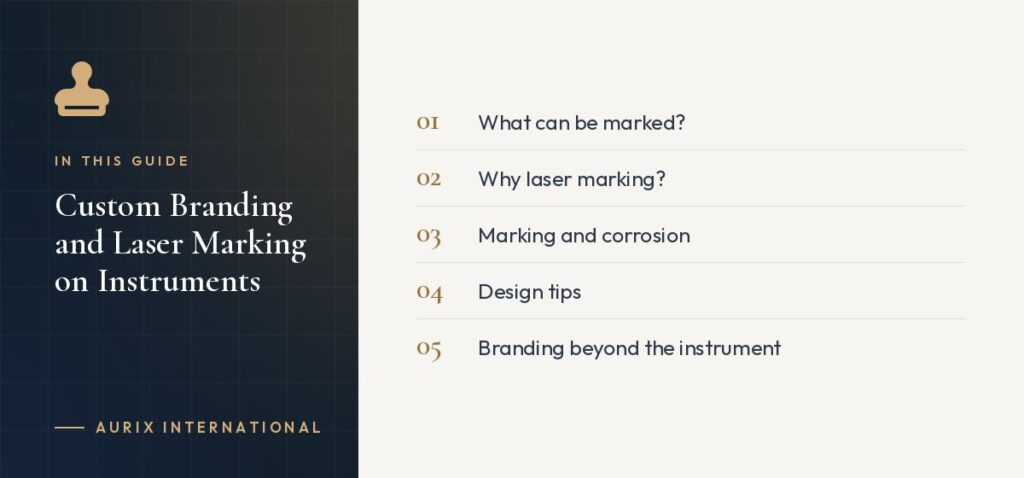 In this guide: What can be marked?, Why laser marking?, Marking and corrosion, Design tips, Branding beyond the instrument