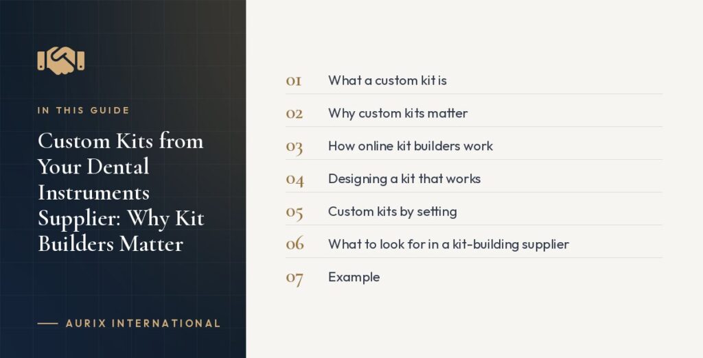 In this guide: What a custom kit is, Why custom kits matter, How online kit builders work, Designing a kit that works, Custom kits by setting, What to look for in a kit-building supplier, Example