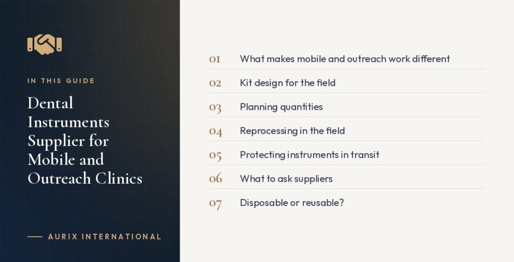 In this guide: What makes mobile and outreach work different, Kit design for the field, Planning quantities, Reprocessing in the field, Protecting instruments in transit, What to ask suppliers, Disposable or reusable?