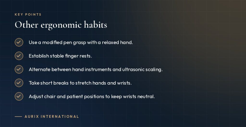 Key points: Other ergonomic habits