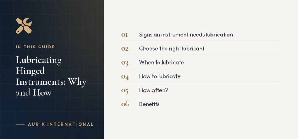 In this guide: Signs an instrument needs lubrication, Choose the right lubricant, When to lubricate, How to lubricate, How often?, Benefits