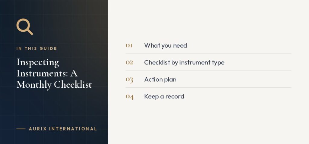In this guide: What you need, Checklist by instrument type, Action plan, Keep a record