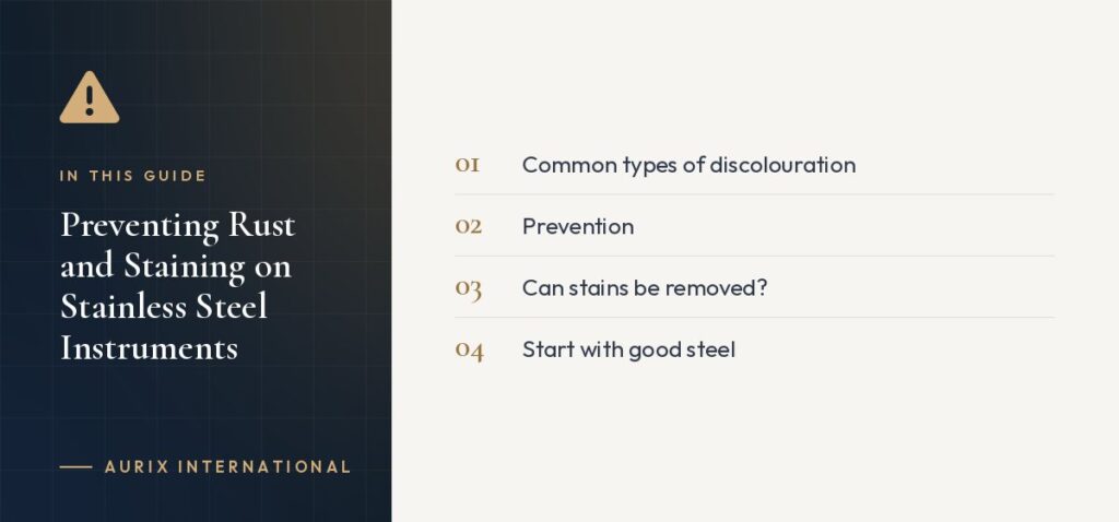 In this guide: Common types of discolouration, Prevention, Can stains be removed?, Start with good steel
