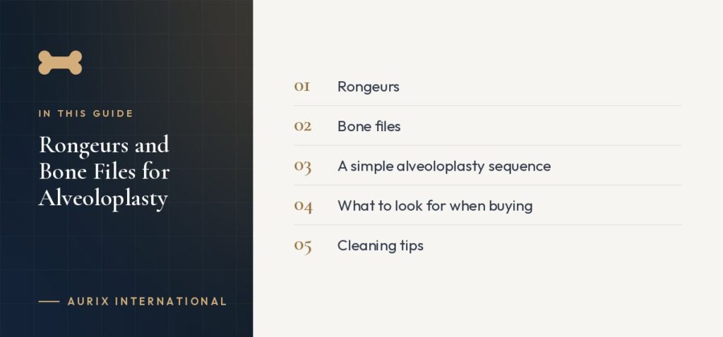 In this guide: Rongeurs, Bone files, A simple alveoloplasty sequence, What to look for when buying, Cleaning tips
