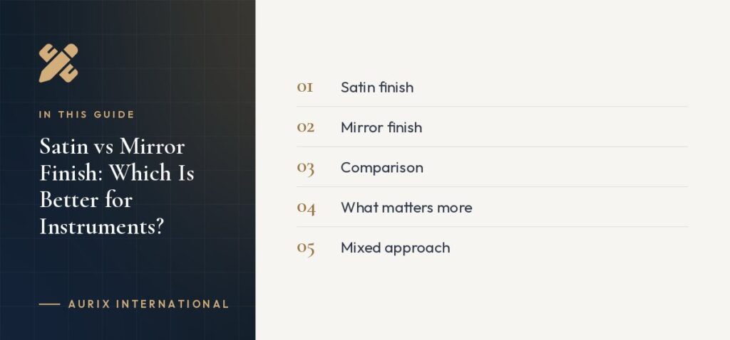 In this guide: Satin finish, Mirror finish, Comparison, What matters more, Mixed approach