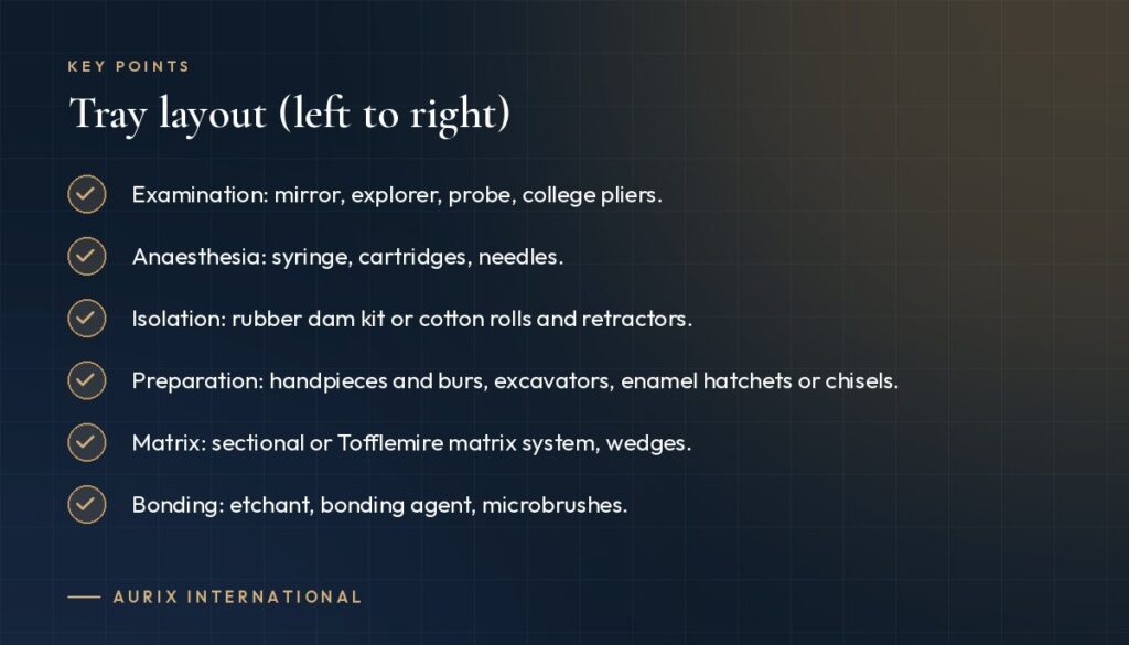 Key points: Tray layout (left to right)