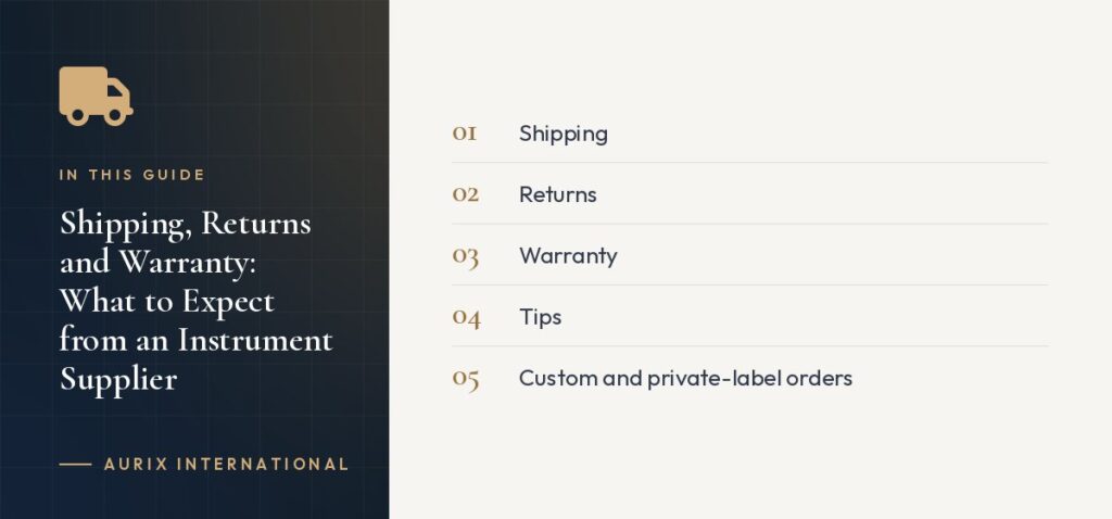 In this guide: Shipping, Returns, Warranty, Tips, Custom and private-label orders