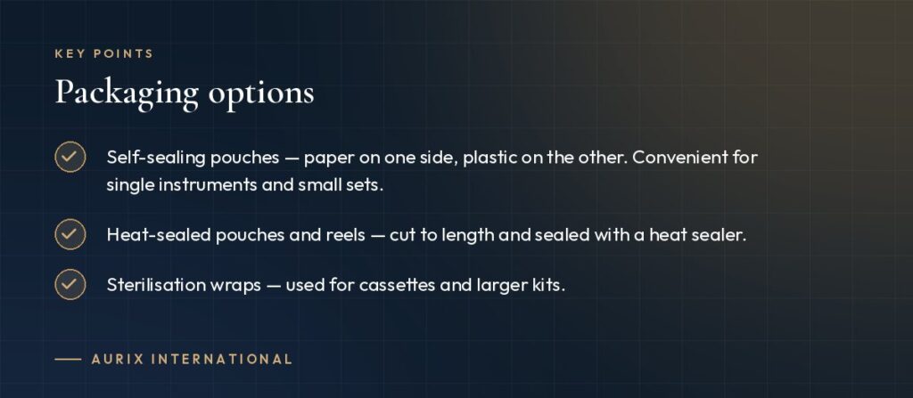 Key points: Packaging options