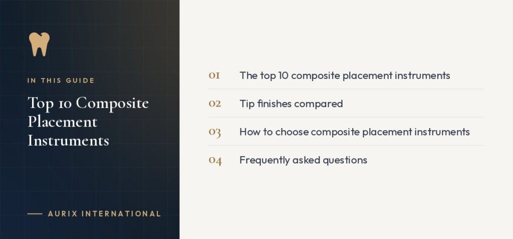 In this guide: The top 10 composite placement instruments, Tip finishes compared, How to choose composite placement instruments, Frequently asked questions