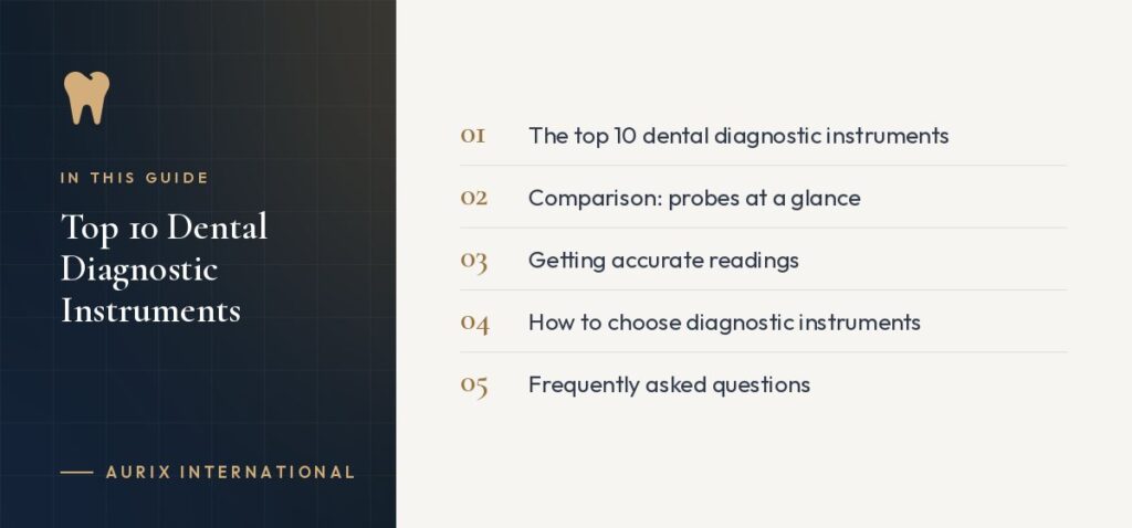 In this guide: The top 10 dental diagnostic instruments, Comparison: probes at a glance, Getting accurate readings, How to choose diagnostic instruments, Frequently asked questions