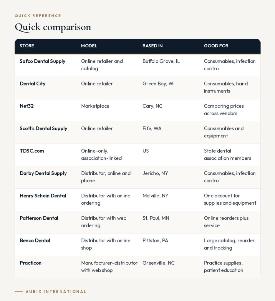 Quick reference table: Quick comparison