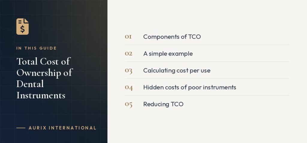 In this guide: Components of TCO, A simple example, Calculating cost per use, Hidden costs of poor instruments, Reducing TCO